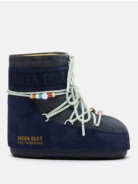 MOON BOOT X GUEST IN RESIDENCE ICON LOW MIDNIGHT & GREY BEADED SUEDE BOOTS